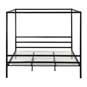 Queen size Heavy Duty Black Metal Canopy Bed Frame with Wood Slats