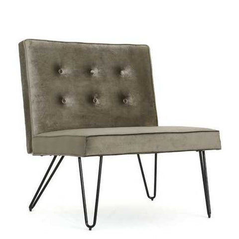 Image of Gray Velvety Soft Upholstered Polyester Accent Chair Black Metal Legs