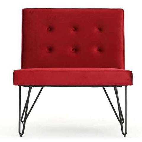 Image of Red Velvety Soft Upholstered Polyester Accent Chair Black Metal Legs