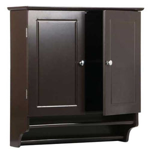 Espresso 2-Door Bathroom Wall Cabinet Cupboard with Towel Bar