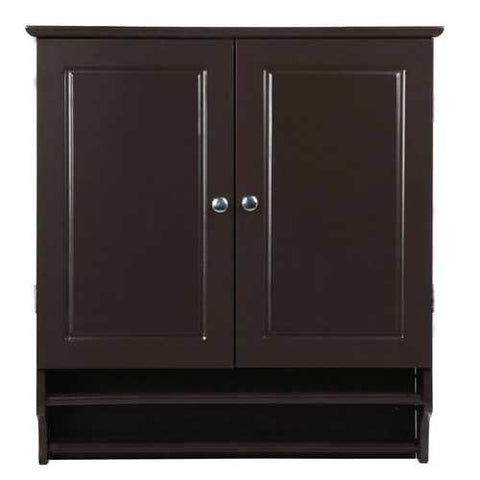 Image of Espresso 2-Door Bathroom Wall Cabinet Cupboard with Towel Bar