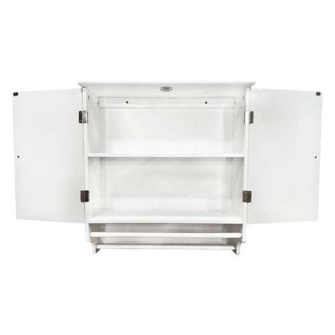 Image of White Bathroom Wall Cabinet with Storage Shelf and Towel Bar