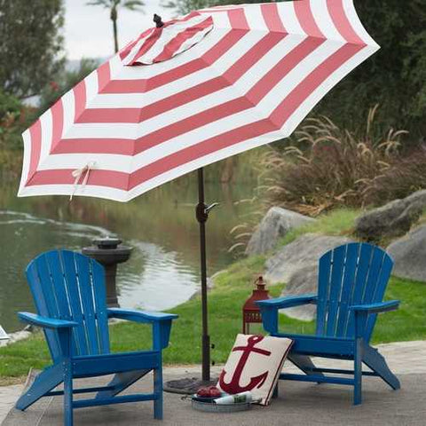 Image of Outdoor 9-Ft Patio Umbrella with Tilt and Crank Lift in Coral Red White Stripe