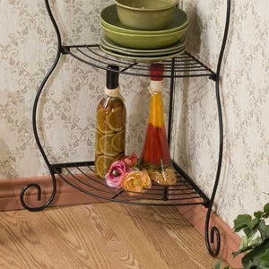 Corner Bakers Rack 5-Tier Shelves with Decorative Metal Scrollwork