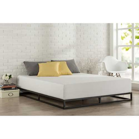 Image of Queen size 6-inch Low Profile Metal Platform Bed Frame with Wooden Slats