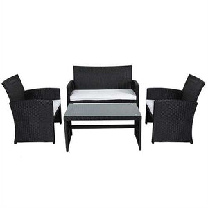 Black Resin Wicker 4-Piece Outdoor Patio Furniture Set with White Padded Seat Cushions