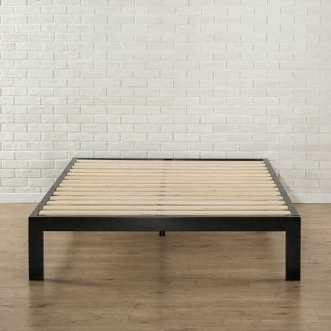 Image of Full Modern Black Metal Platform Bed Frame with Wood Slats