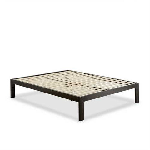 Image of Full Modern Black Metal Platform Bed Frame with Wood Slats