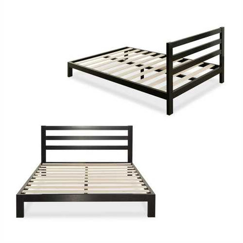 Image of Full size Heavy Duty Metal Platform Bed Frame with Headboard and Wood Slats