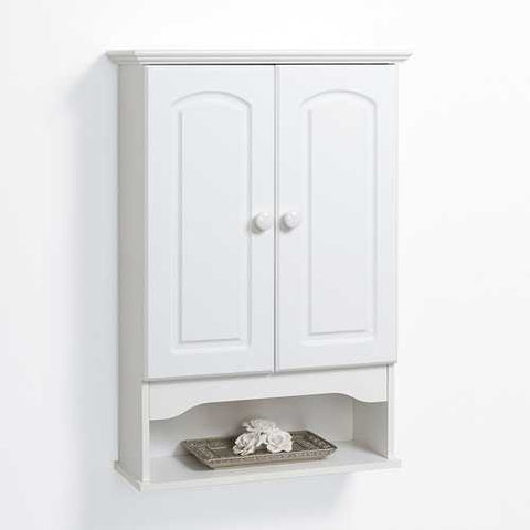 Image of White 2-Door Bathroom Wall Cabinet with Open Storage Shelf