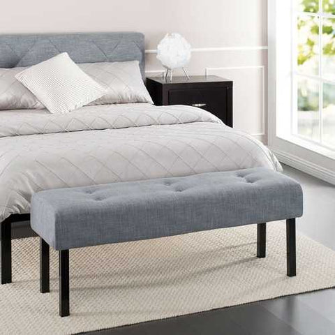 Image of Modern Grey Linen Upholstered Memory Foam Button-Tufted Accent Bench