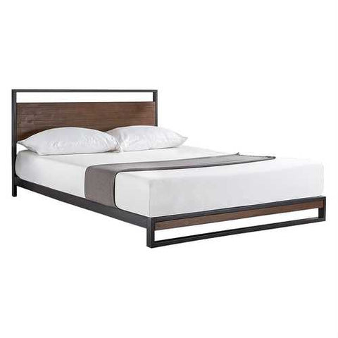 Image of Queen size Metal Wood Platform Bed Frame with Headboard