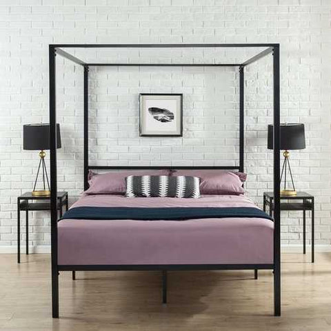 Image of Queen size Modern Black Metal Canopy Bed Frame