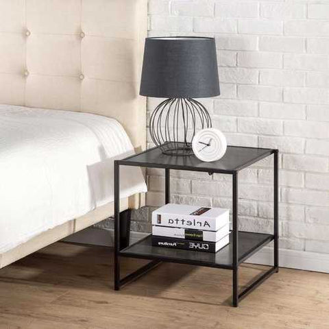 Image of Modern Steel Frame End Table Nightstand in Espresso