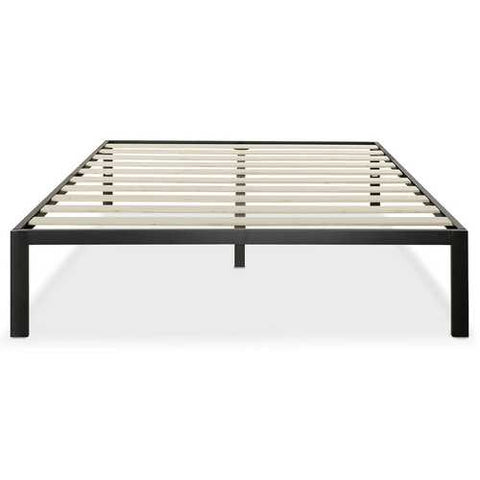 Image of Full Size Modern Black Metal Platform Bed Frame with Wood Slats