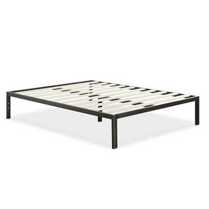 Full Size Modern Black Metal Platform Bed Frame with Wood Slats