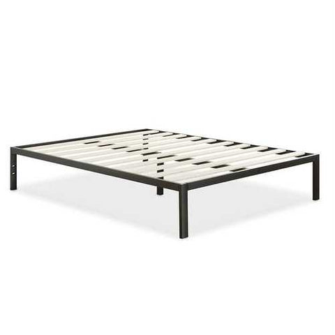 Image of Full Size Modern Black Metal Platform Bed Frame with Wood Slats