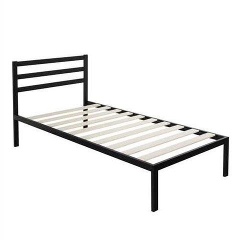 Image of Twin Modern Metal Platform Bed Frame with Headboard and Wood Slats