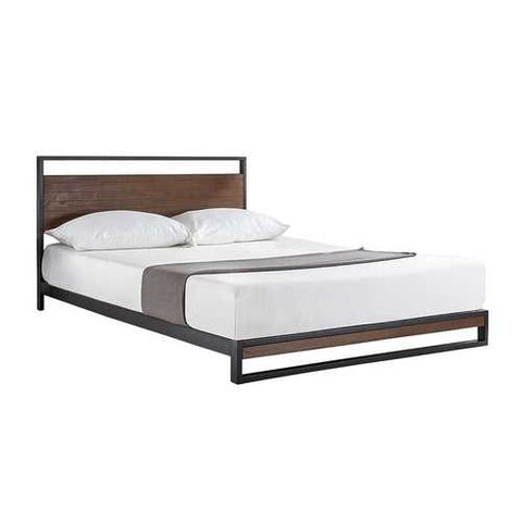 Image of Twin size Metal Wood Platform Bed Frame with Headboard