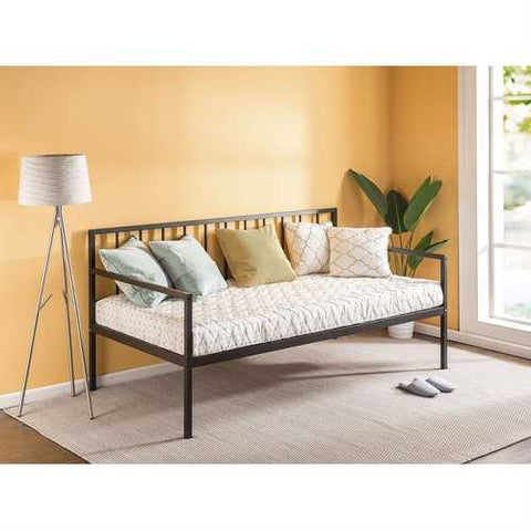 Image of Twin Modern Black Metal Daybed Frame with Steel Slats