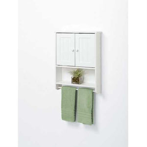 Wall Mount Bathroom Cabinet with Towel Bar in White Finish