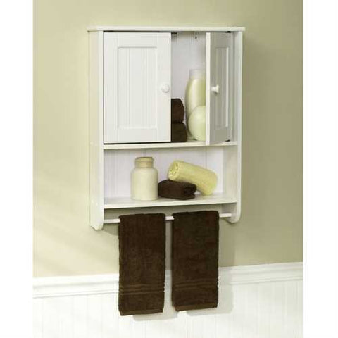 Image of Wall Mount Bathroom Cabinet with Towel Bar in White Finish