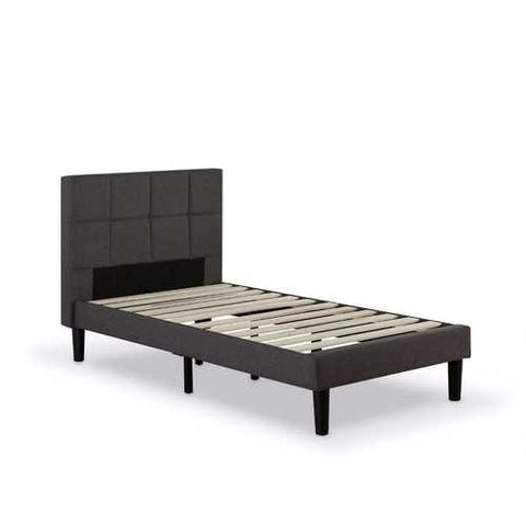 Image of Twin size Classic Grey Fabric Upholstered Platform Bed with Padded Headboard