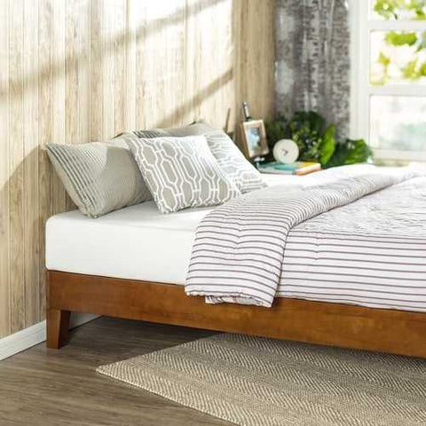 Image of Twin size Low Profile Wooden Platform Bed Frame in Cherry Finish